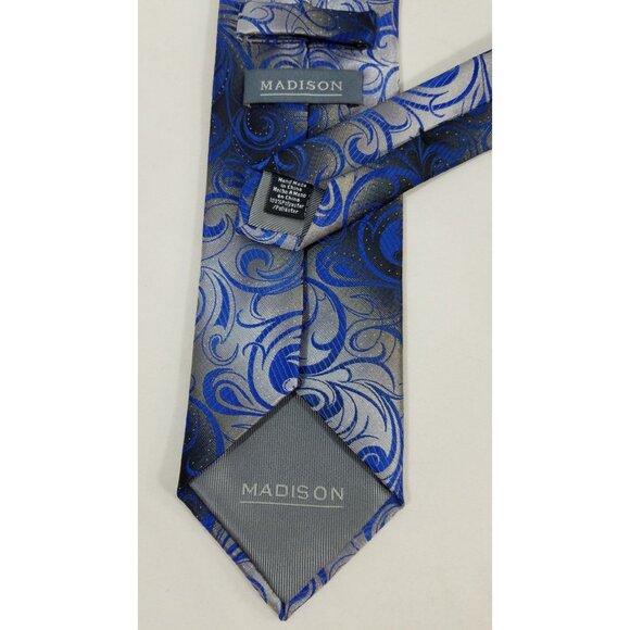Madison Mens Necktie Blue & Gray Paisley 59" X 3.25" Hand Made - Picture 4 of 8